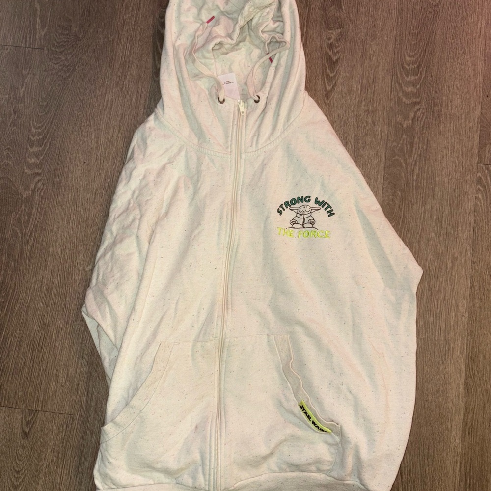 Women's White StarWars Zip-Up Hoodie with Yoda Print